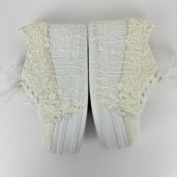 Forever & Always White Lace Platform Sneakers Bridal Bride Wedding Bachelorette - Picture 6 of 14